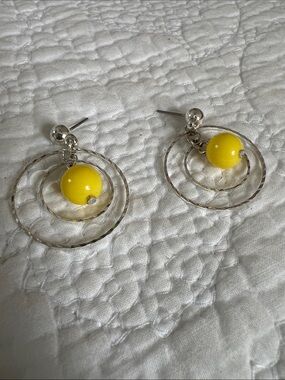 Yellow Bead Double Hoop Drop Earrings - Unbranded